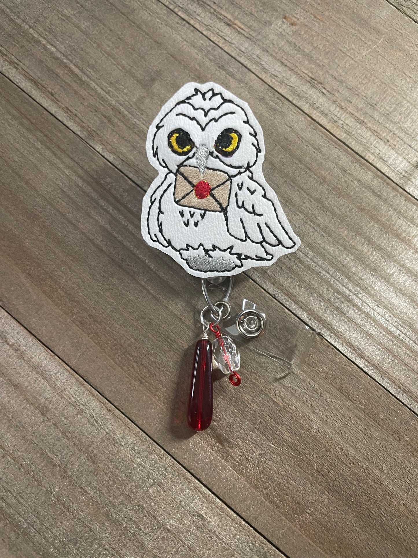 Hedwig Harry Potter Snow Owl Name Tag Badge Reel