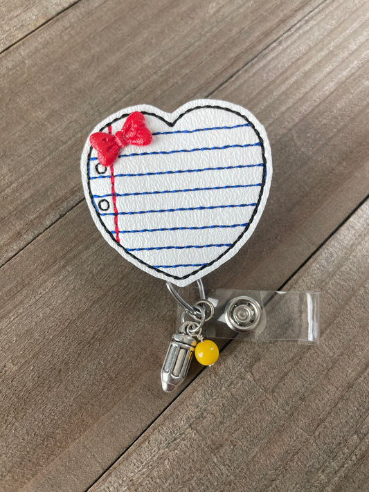 Heart Notebook Paper Retractable Badge Reel Name Tag Holder