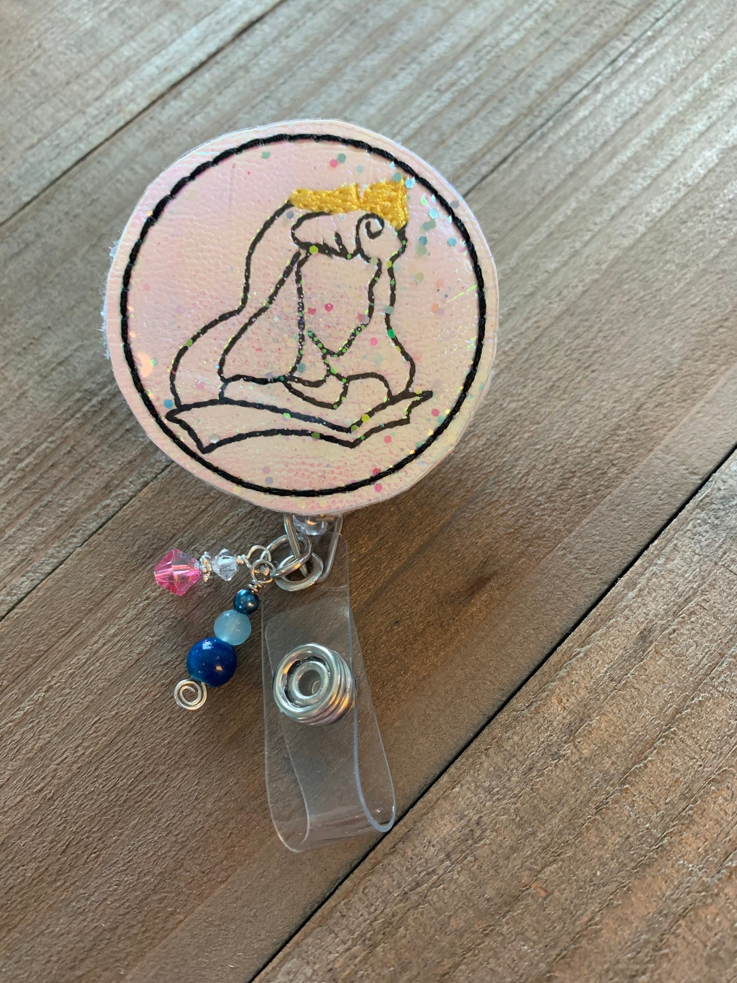 Glitter Shaker Princess Silhouette Sketch Retractable Badge Reel