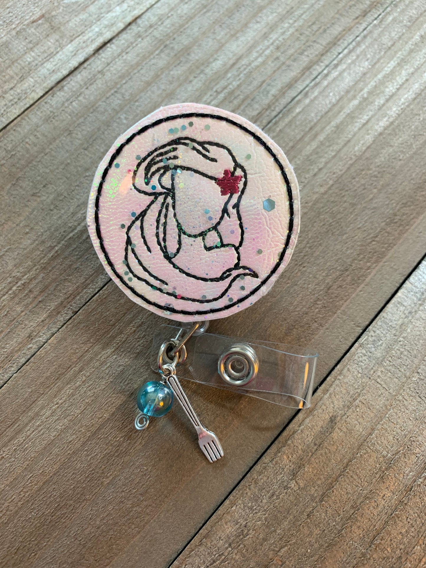 Glitter Shaker Princess Silhouette Sketch Retractable Badge Reel