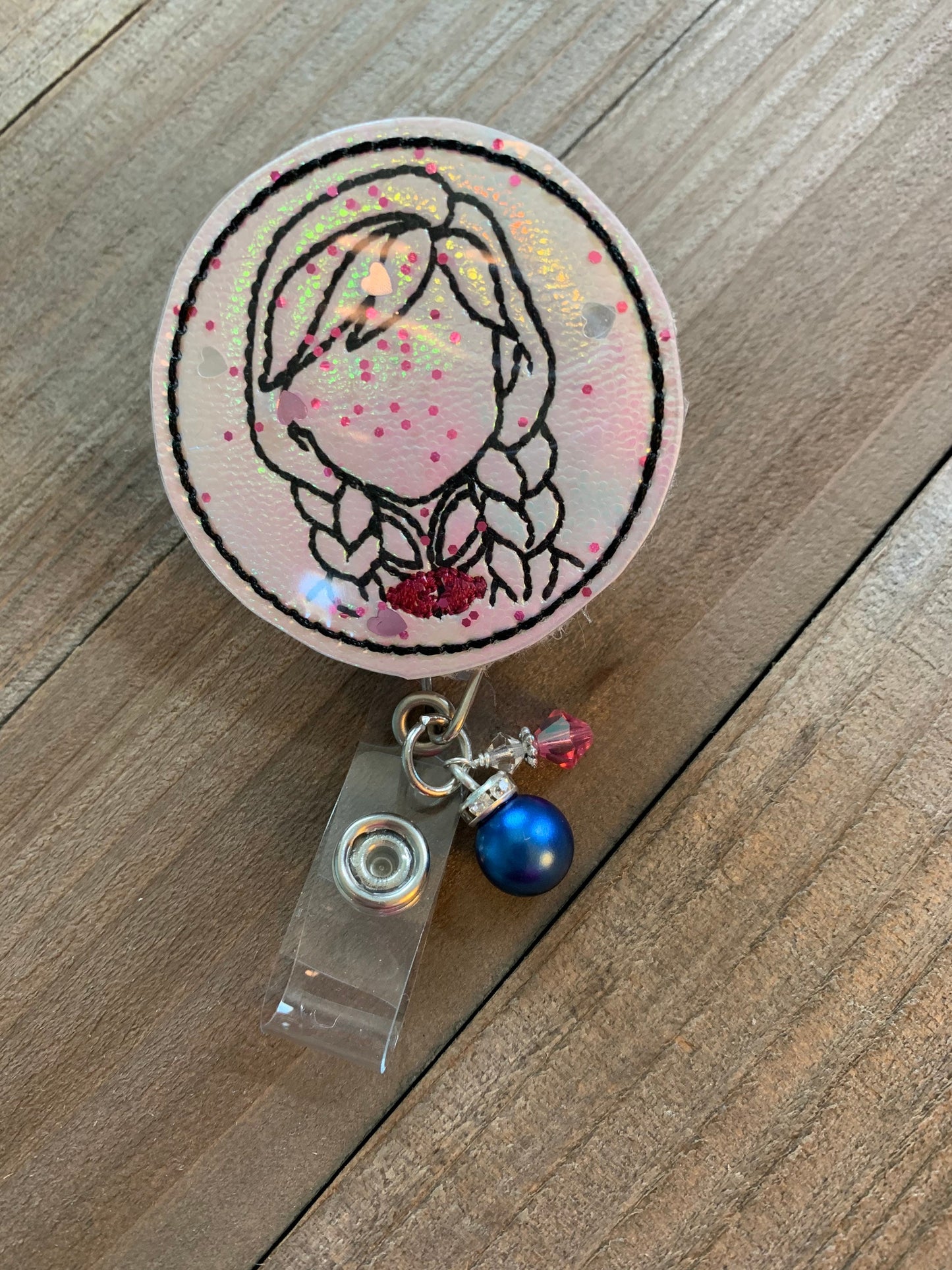 Glitter Shaker Princess Silhouette Sketch Retractable Badge Reel