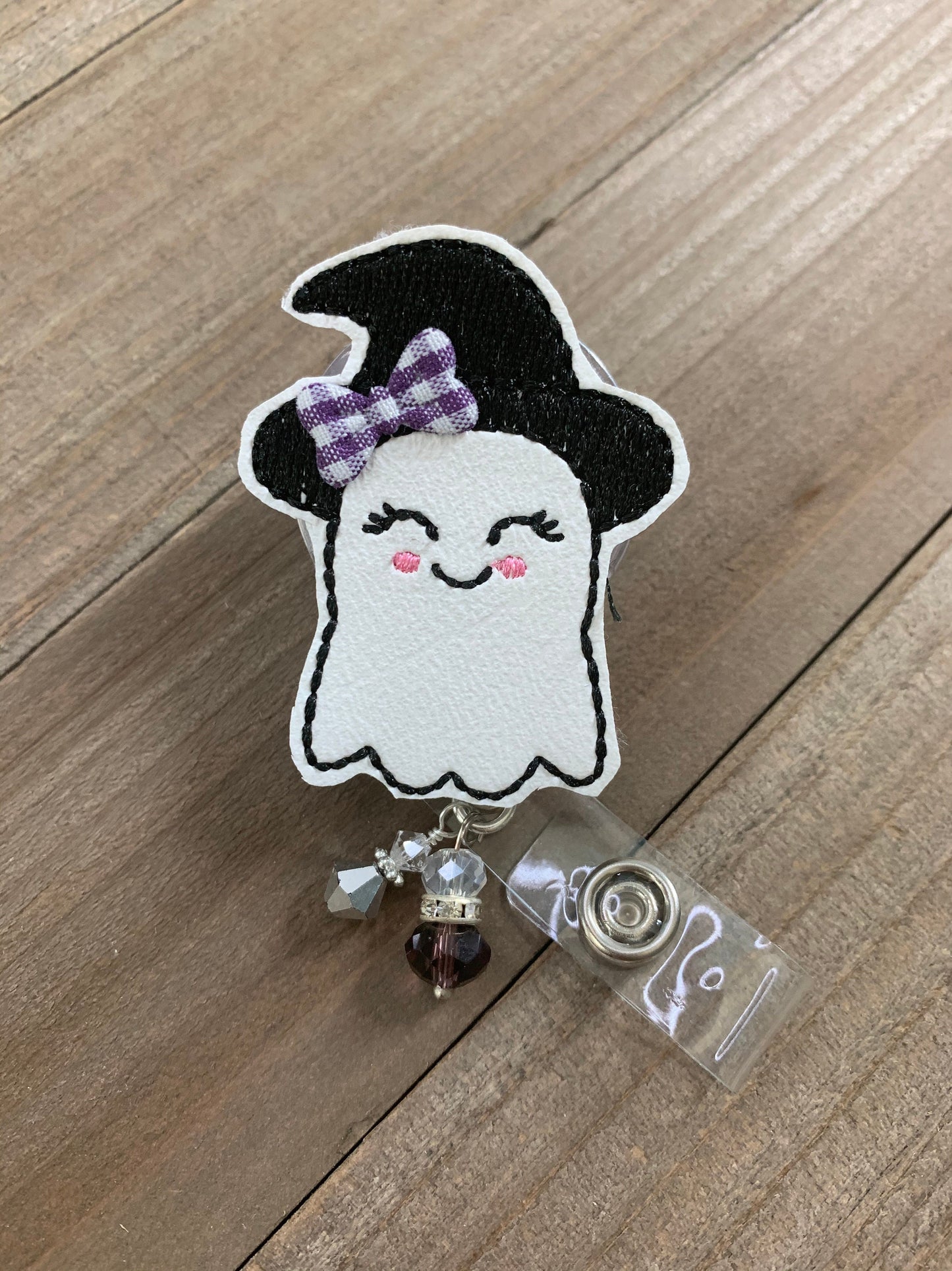 Spooky Ghost with Witch Hat Retractable Badge Reel