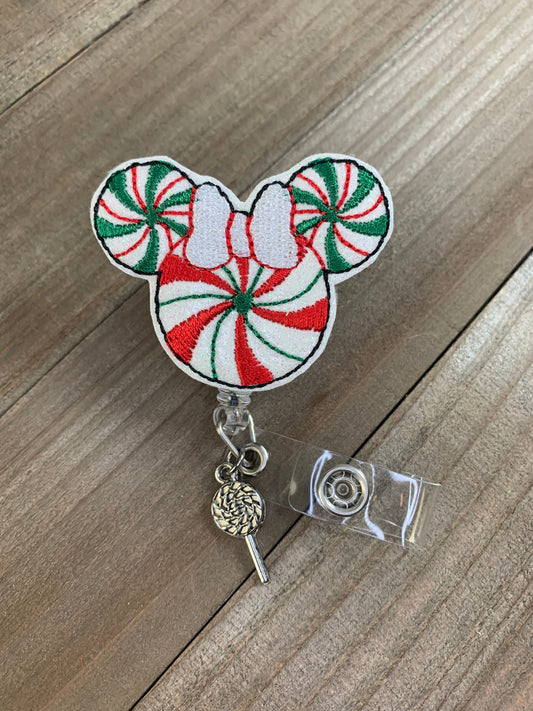 Peppermint Christmas Mrs Mouse Badge Reel