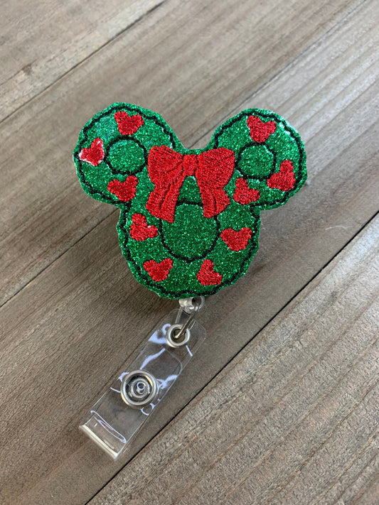 Christmas Wreath Mr Mouse Badge Reel