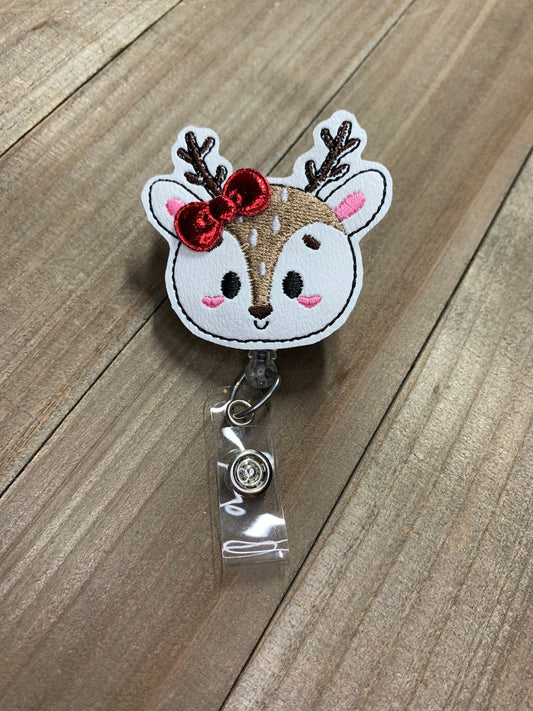 Winter Deer Reindeer Retractable Badge Reel