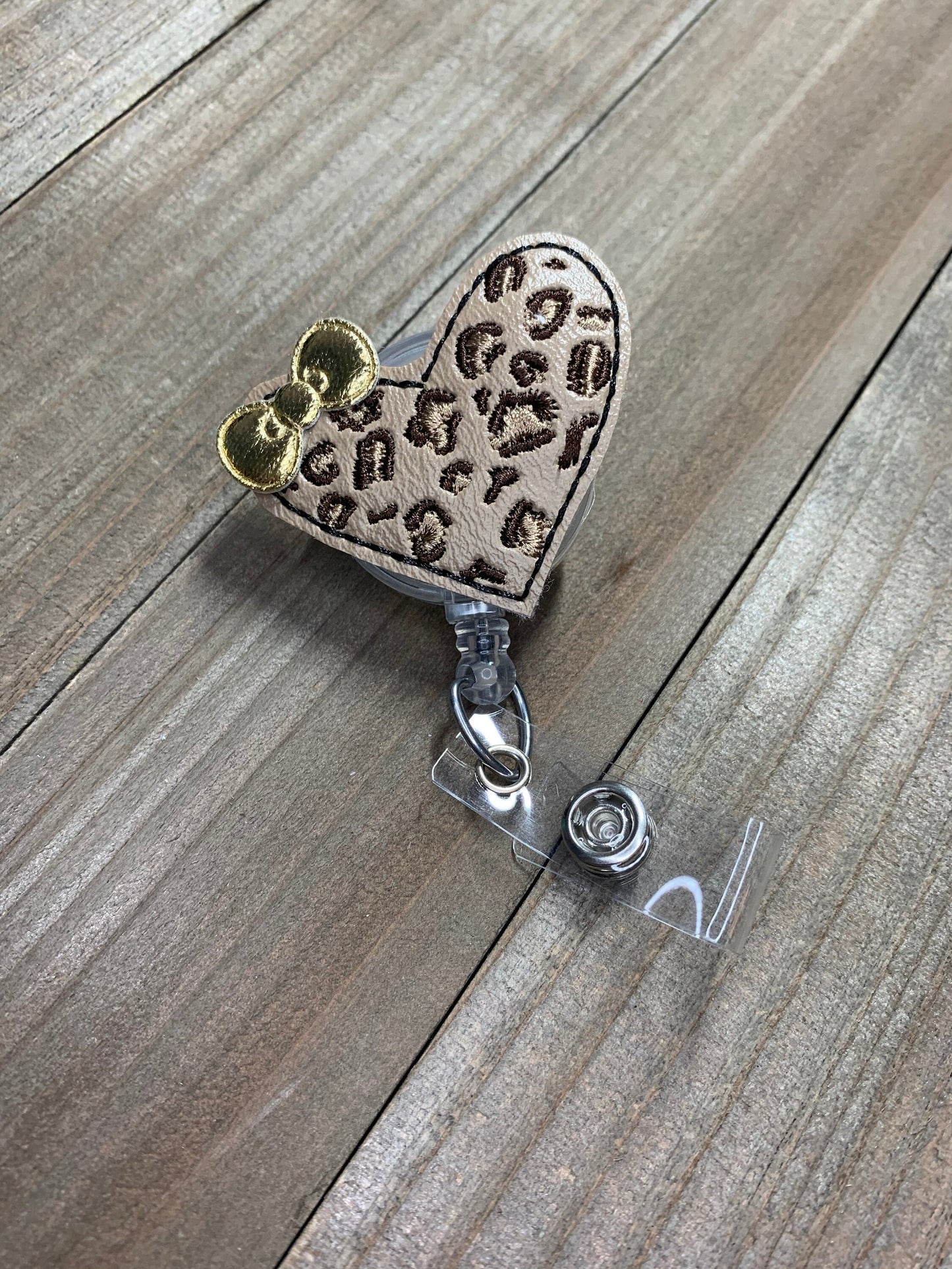 Cheetah Leopard Print Heart Retractable Badge Reel Name Tag