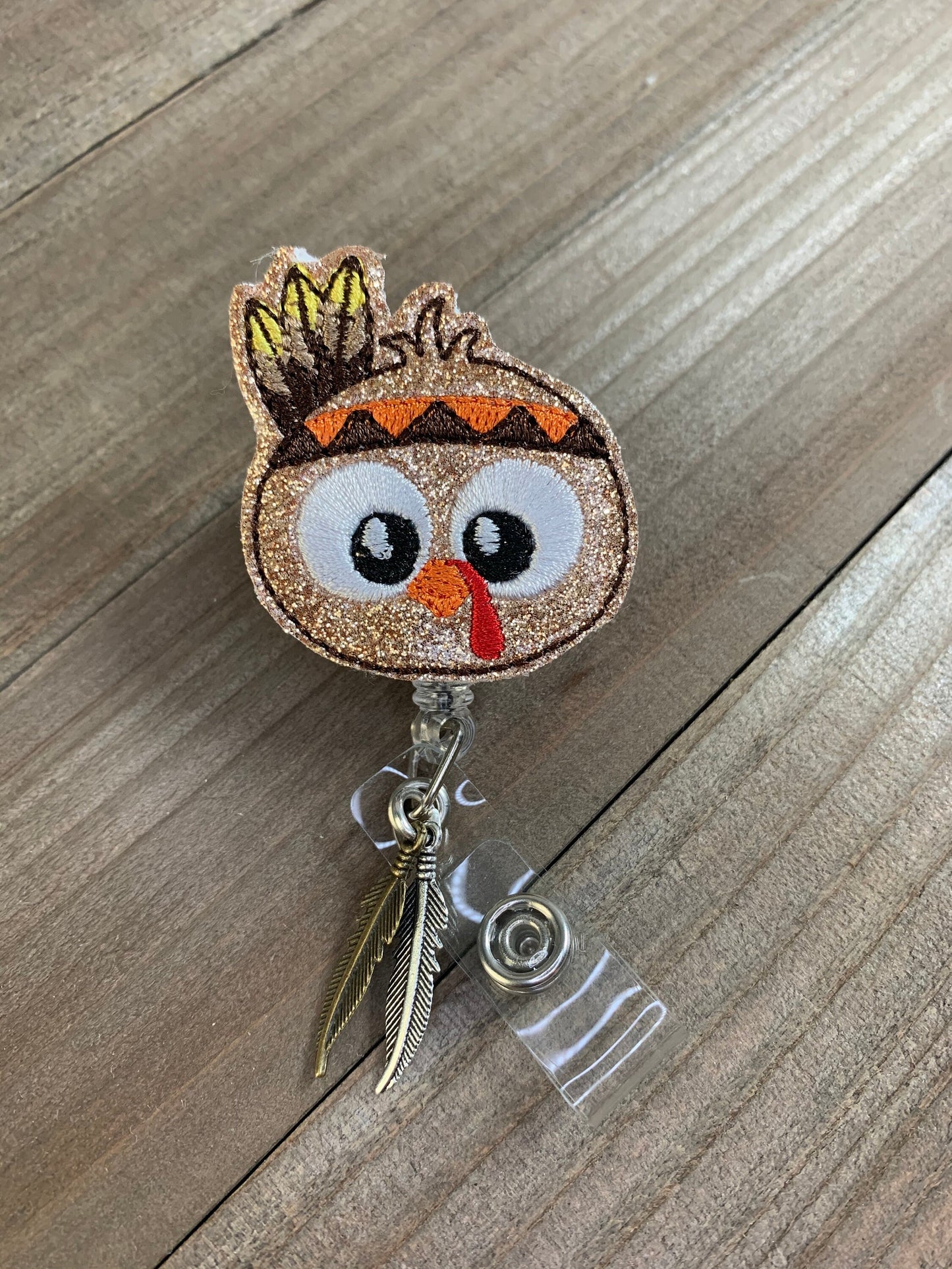 Thanksgiving Native Turkey Retractable Badge Reel