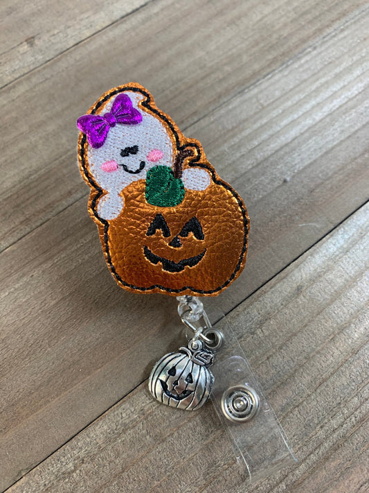 Ghost in a Pumpkin Retractable Badge Reel