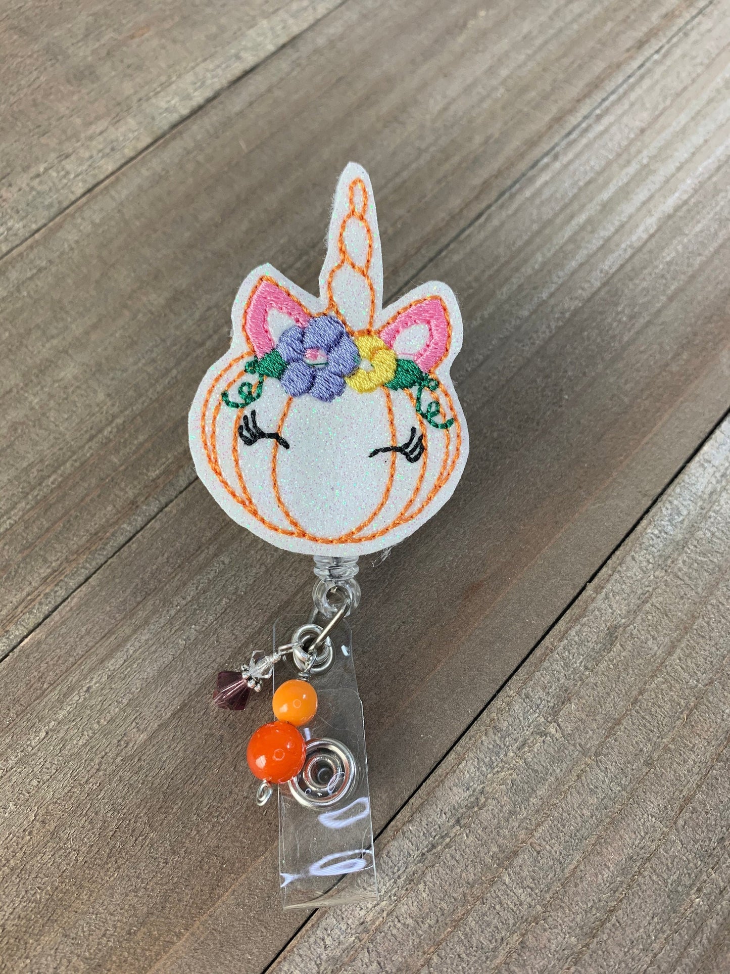 Pumpkin Unicorn Retractable Badge Reel