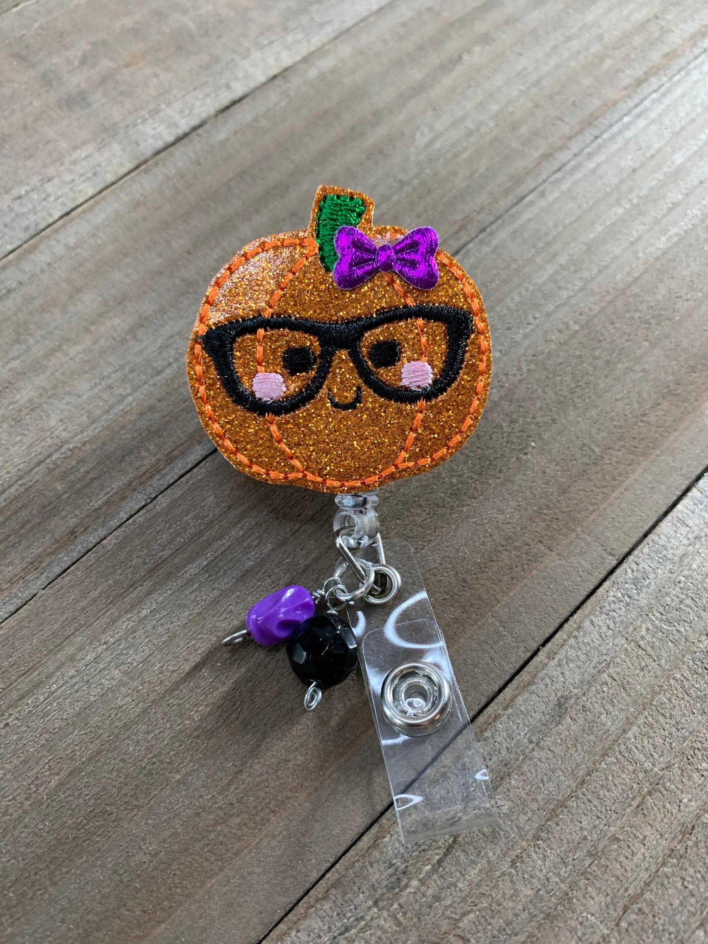 Nerdy Halloween Pumpkin Retractable Badge Reel