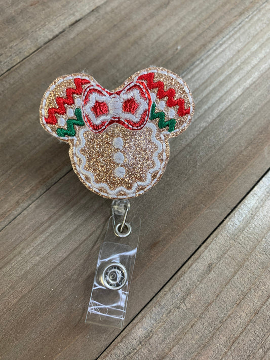 Gingerbread Christmas Mrs Mouse Badge Reel