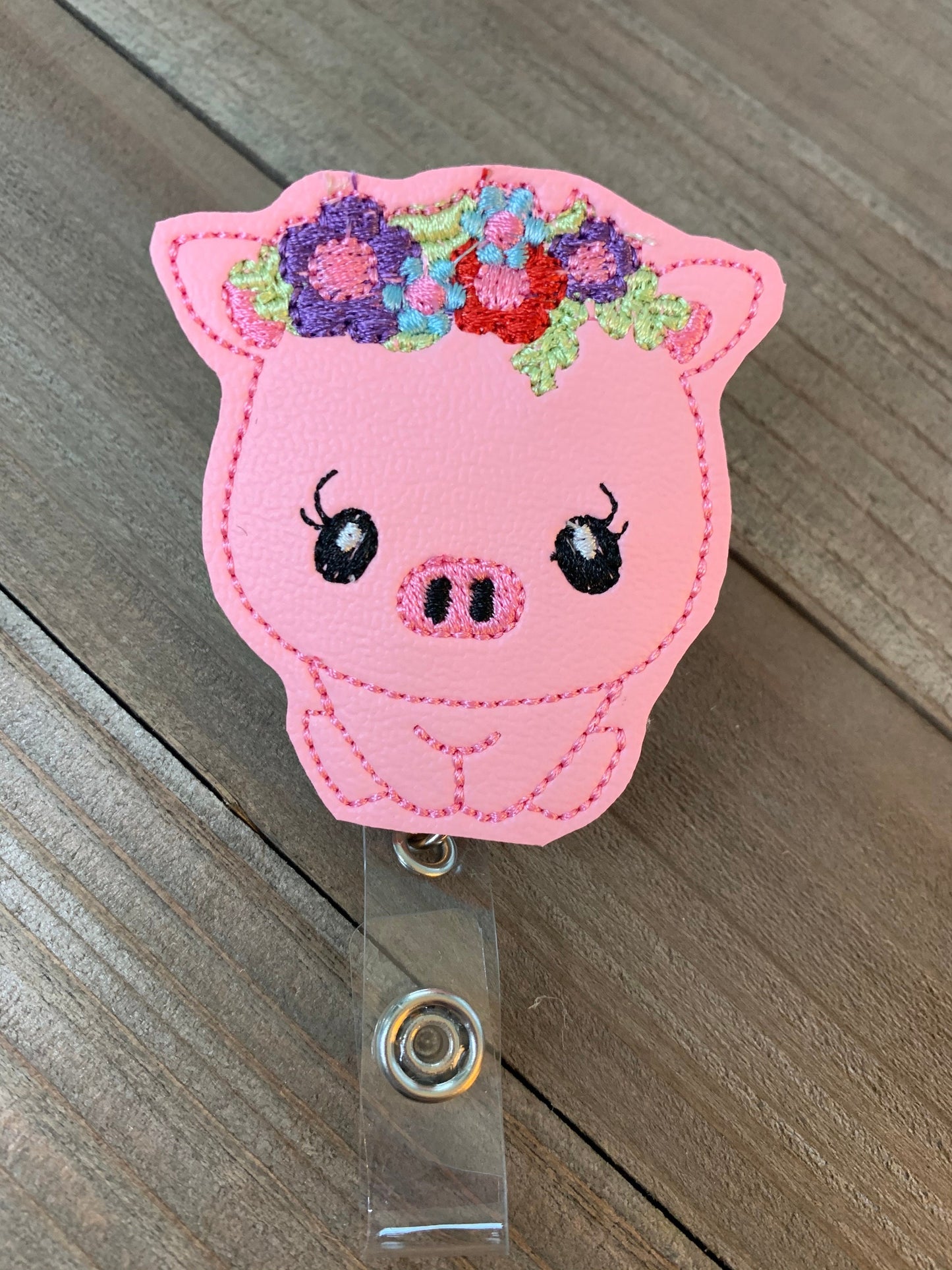 Flower Crown Pig Piggy Piglet Retractable Badge Reel Name Tag Holder