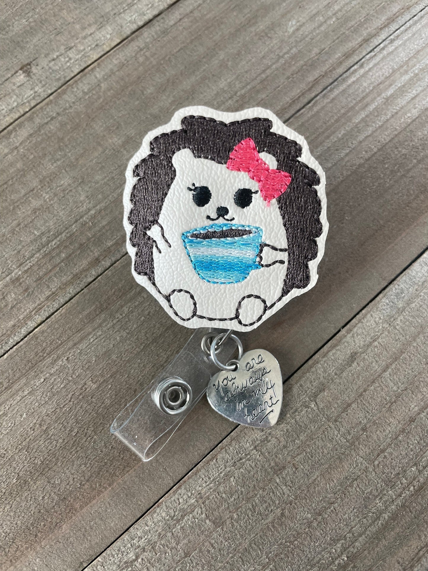 Hedgehog Enjoying Coffee Retractable Badge Reel Name Tag Holder