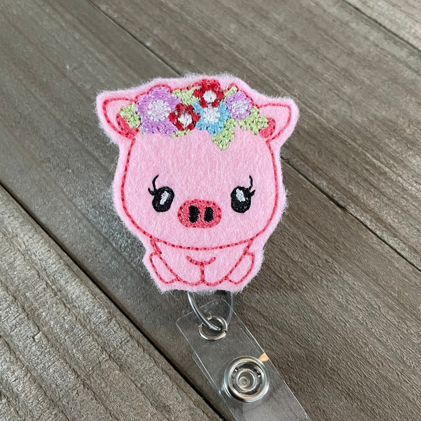 Flower Crown Pig Piggy Piglet Retractable Badge Reel Name Tag Holder