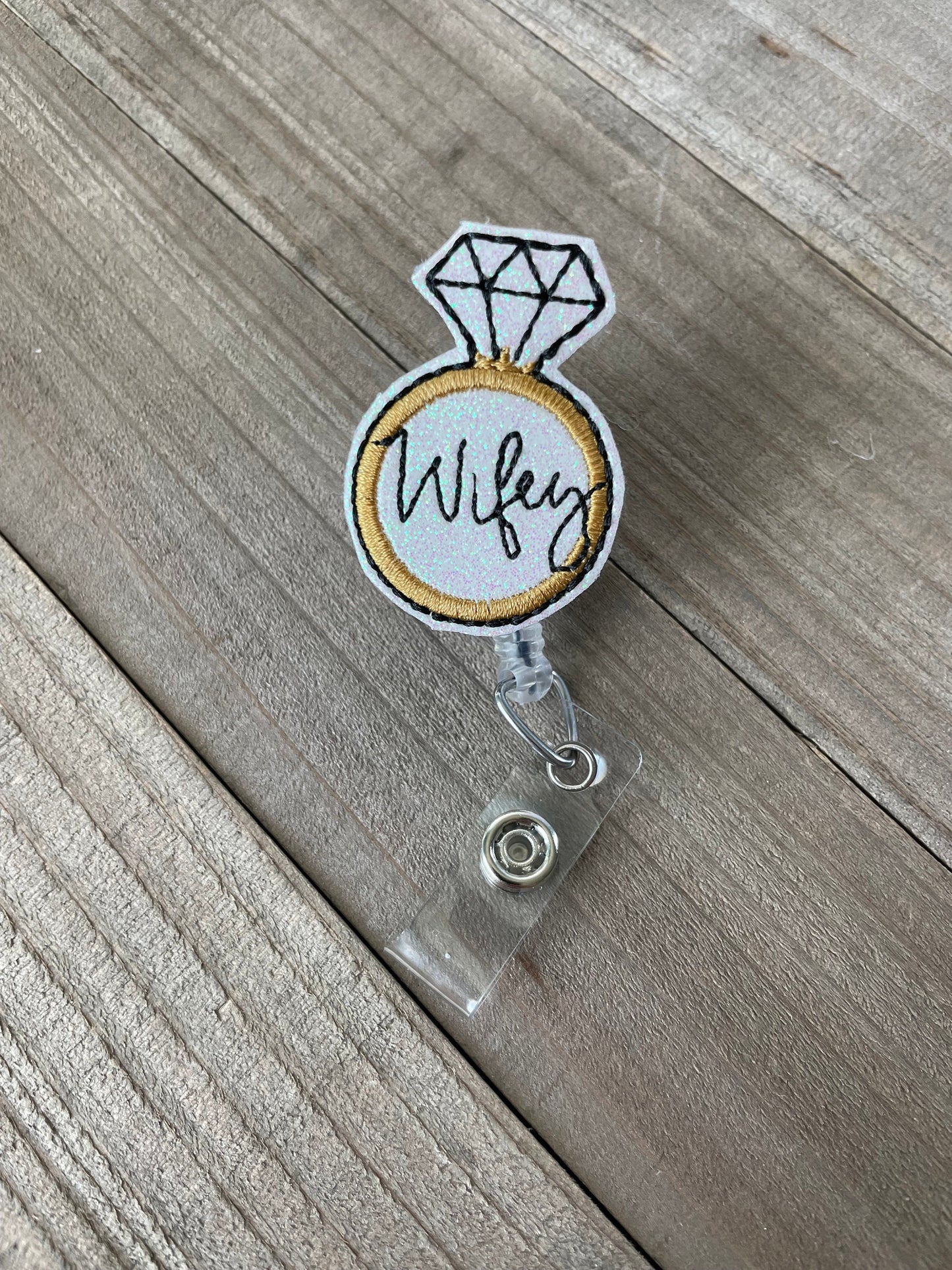 Bride Wifey Wedding Engagement Ring Retractable Badge Reel Name Tag