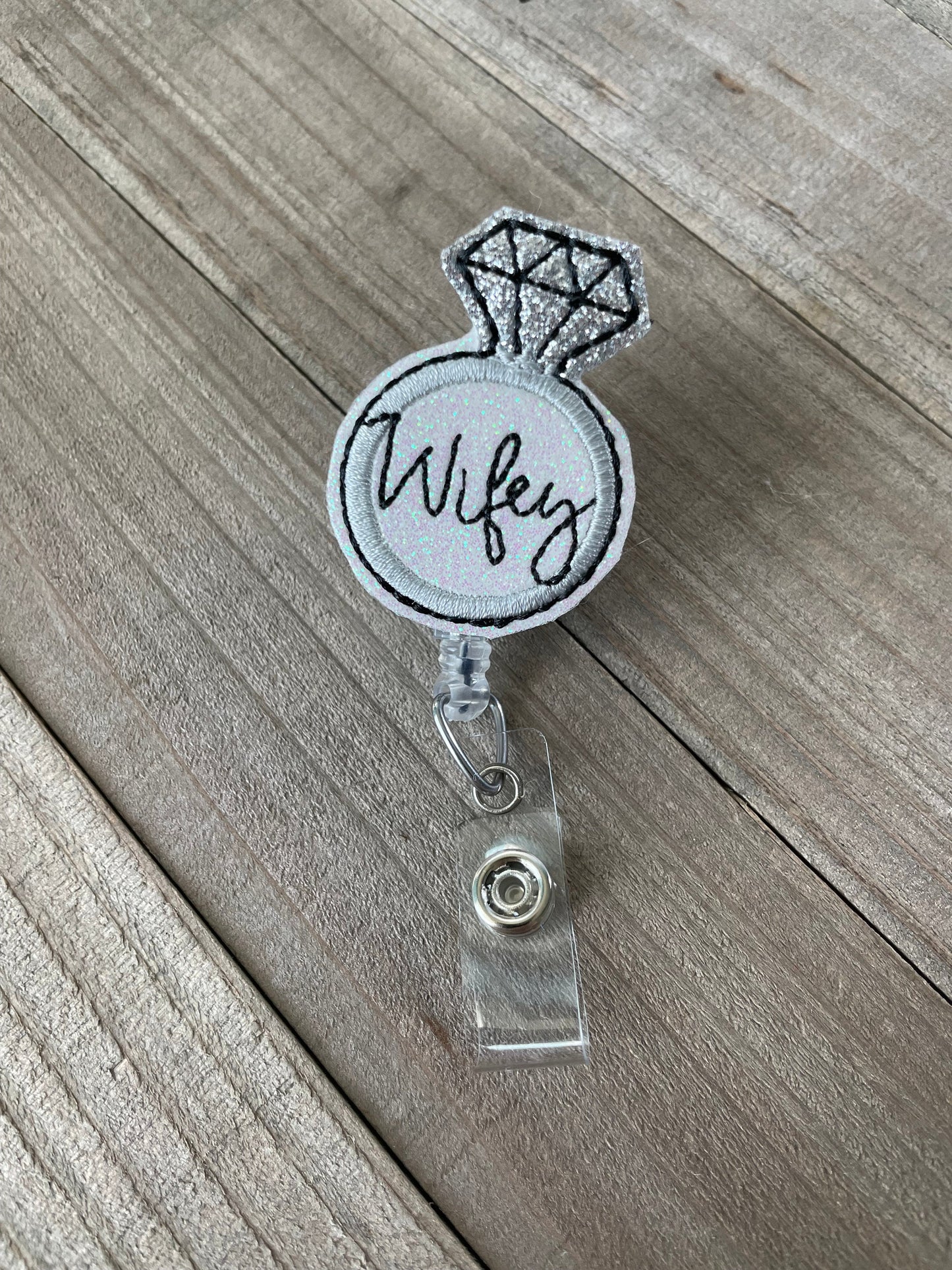 Bride Wifey Wedding Engagement Ring Retractable Badge Reel Name Tag