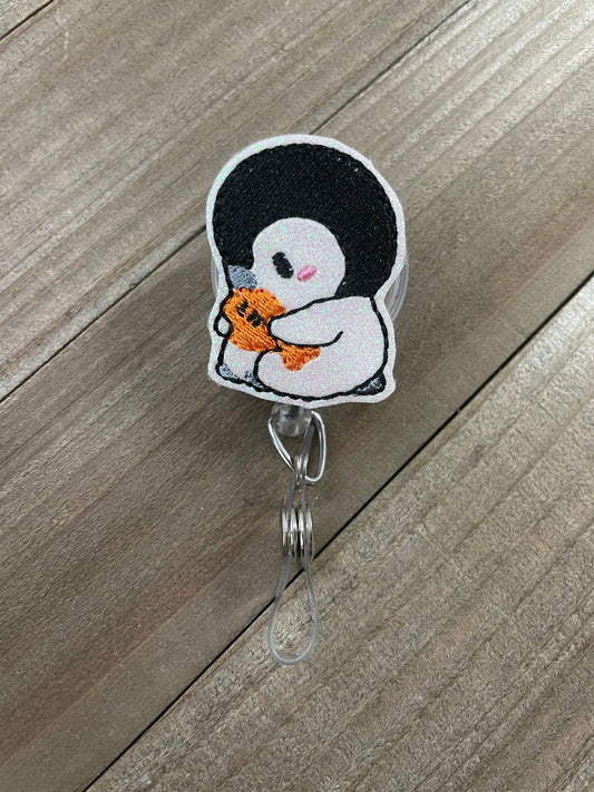 Penguin and Fish Friend Retractable Badge Reel Name Tag Holder