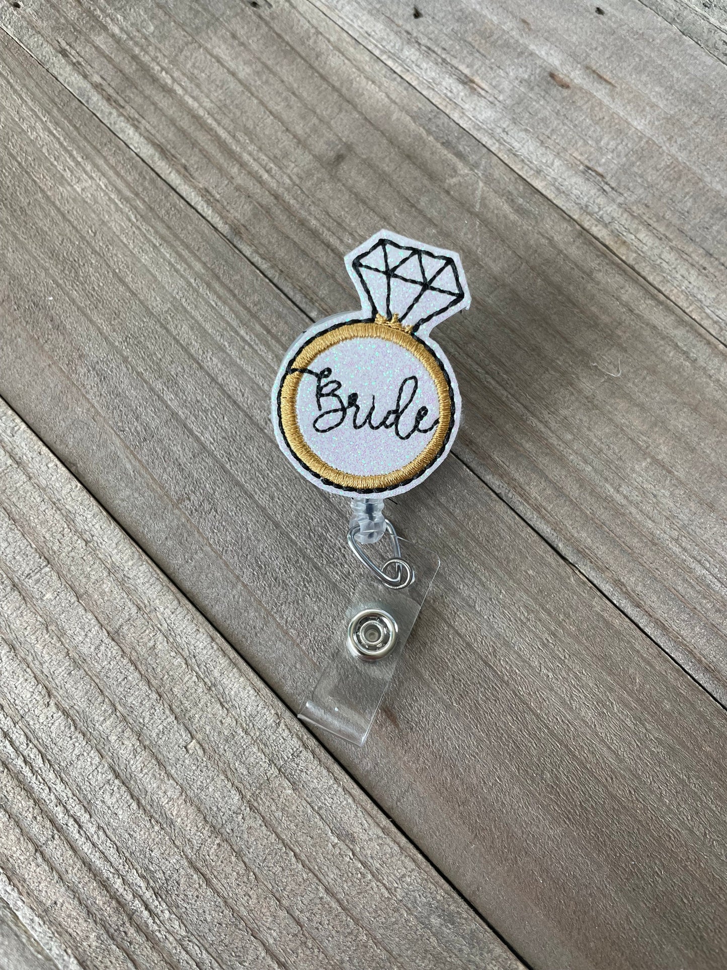 Bride Wifey Wedding Engagement Ring Retractable Badge Reel Name Tag