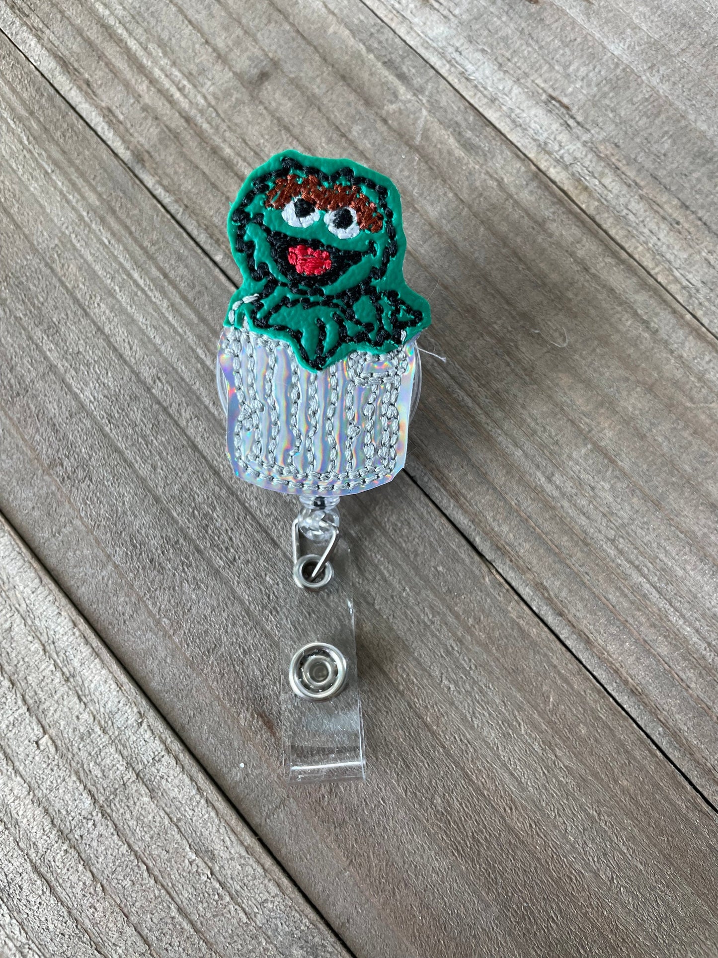 Oscar the Grouch Sesame Street Morning Cartoon Character Retractable Badge Reel Name Tag