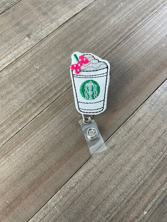 Frappe Frappuccino Latte Coffee Retractable Badge Reel